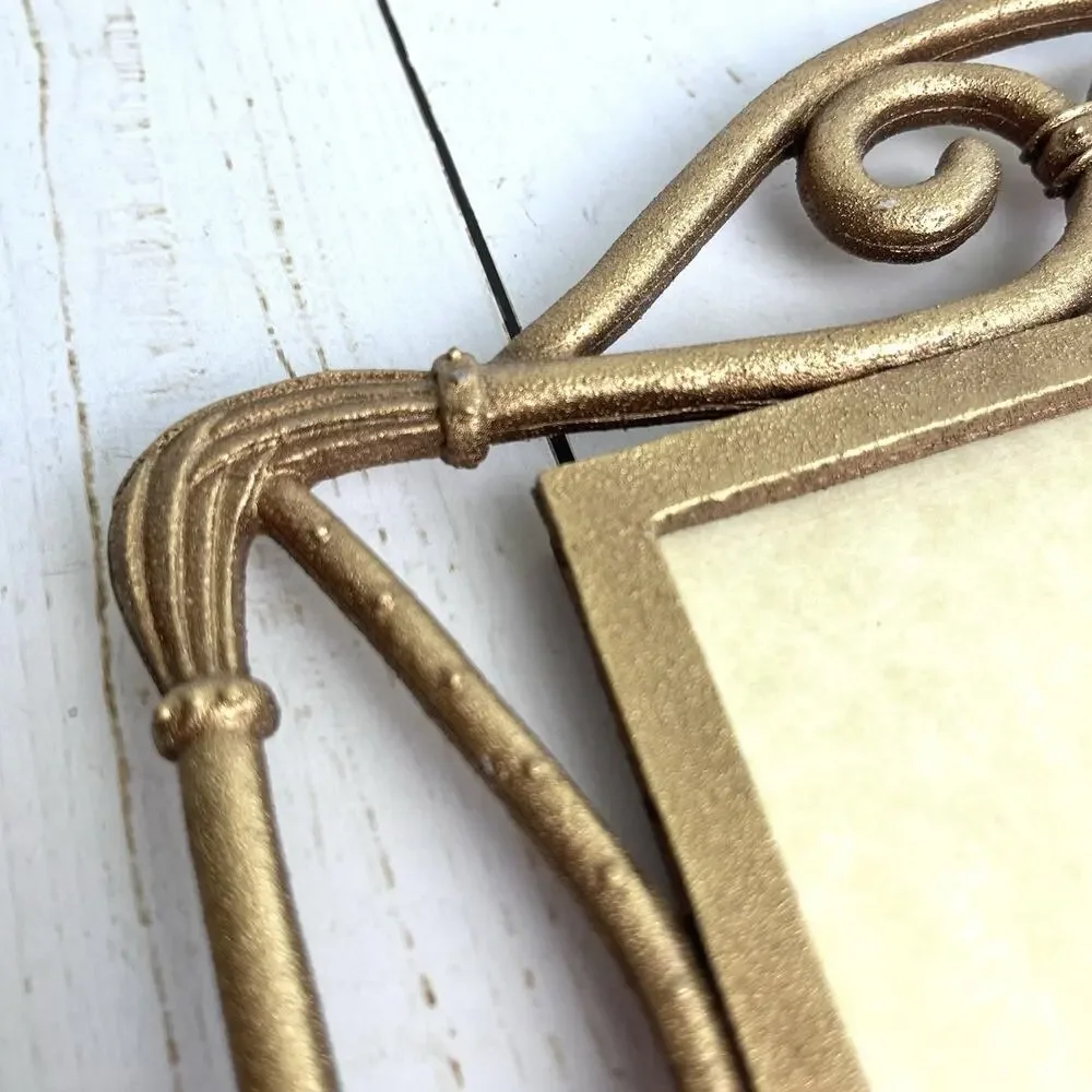 VTG Elsa Gold Tone Art Deco Style Metal Picture Frame Scroll 4.5”x6.375” Opening